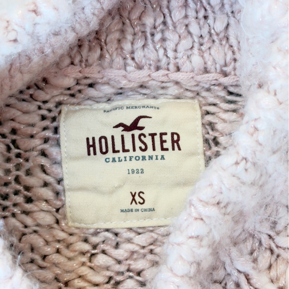 Hollister Women’s Chunky Knit Cropped Sweater Pink XS Metallic Turtleneck - Picture 9 of 13